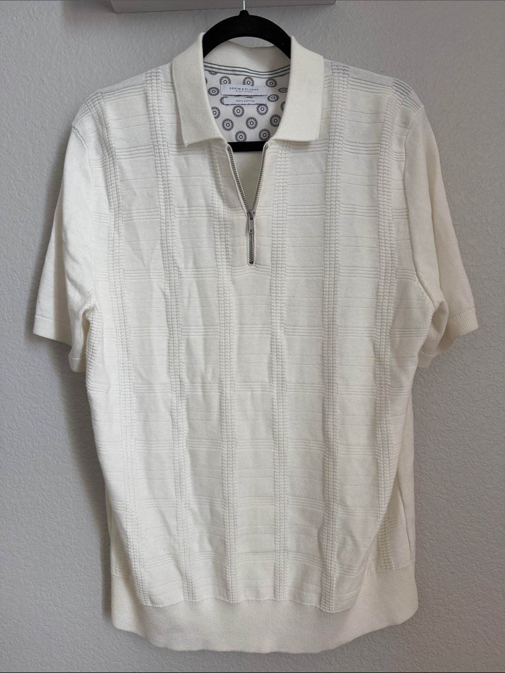 DENIM & FLOWER | Cotton Sweater Knit Zip Polo SZ - Large